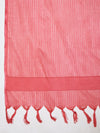 Elegant Peach Cotton Dupatta with Subtle Woven Stripes & Tassel Detailing (Size: 2.5x1 m Approx)