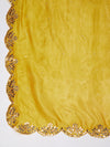 Yellow Silk Dupatta with Scalloped Cutwork Border & Sequin Highlights (Size: 2.5x1 m Approx)