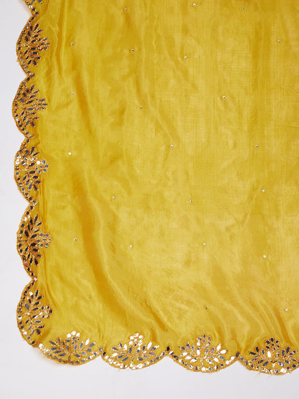 Yellow Silk Dupatta with Scalloped Cutwork Border & Sequin Highlights (Size: 2.5x1 m Approx)