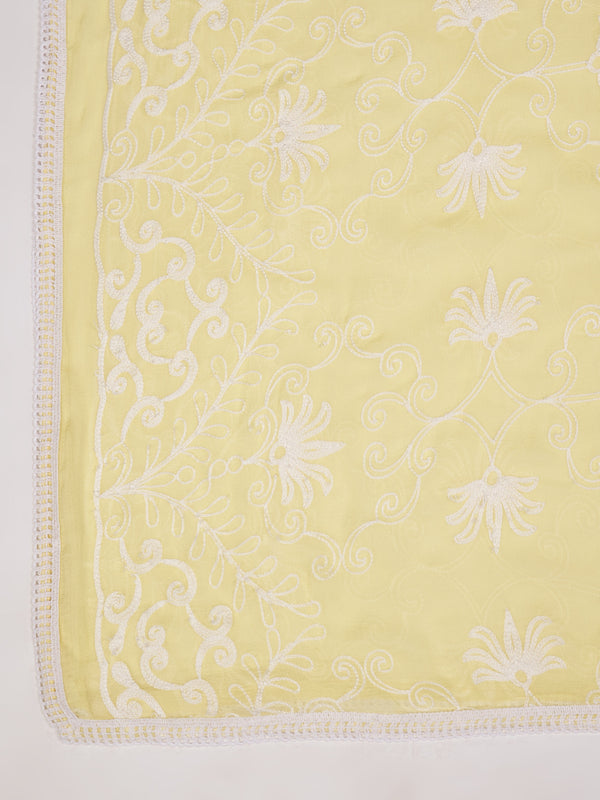 Lime Karachi Chiffon Dupatta with Elegant Thread Embroidery (Size: 2.5x1 m Approx)