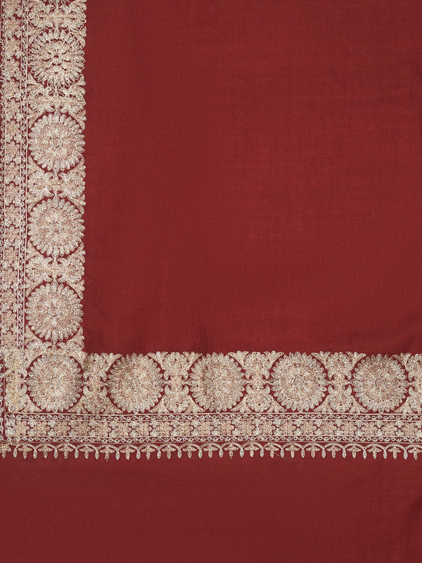 Maroon Woolen Women Shawl with Gold Border – 80x40 Inches
