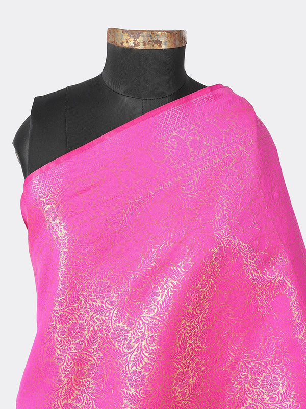 Hot Pink Banarasi Silk Dupatta with All-Over Woven Floral Zari Jaal (Size: 2.5x1 m Approx)