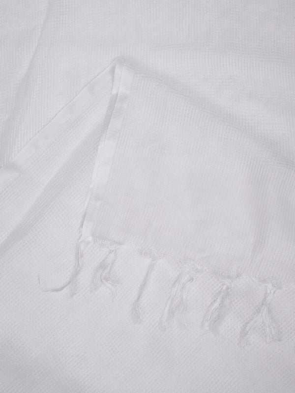 White Sheer Handwoven Cotton Dupatta with Tassel Finish (Size: 2.5x1 m Approx)