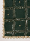Bottle Green Chinon Dupatta with Gold Grid Embellishment (Size: 2.5x1 m Approx)
