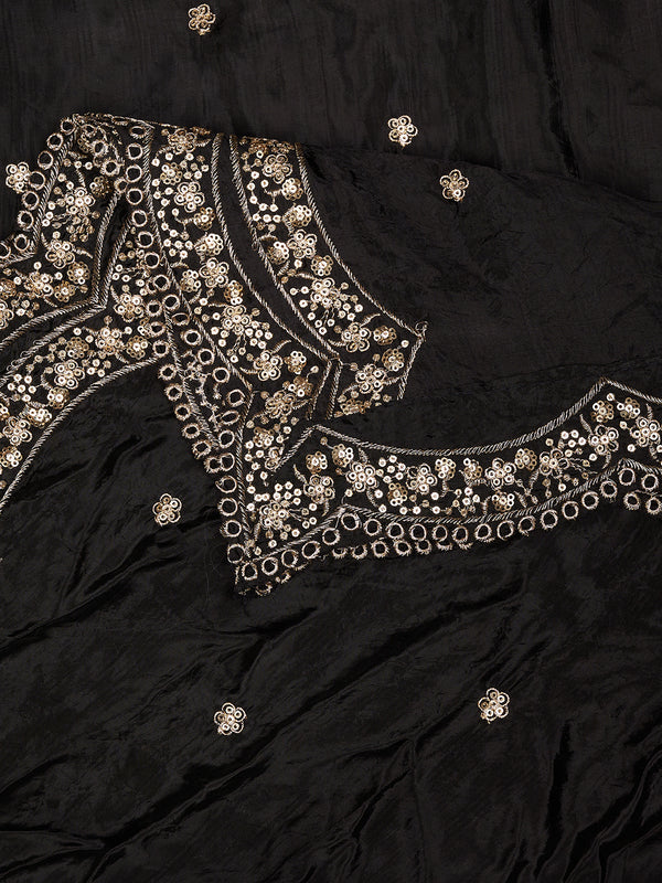 Black Chinon Dupatta with Scalloped Embroidered Border & Sequin Motifs (Size: 2.5x1 m Approx)