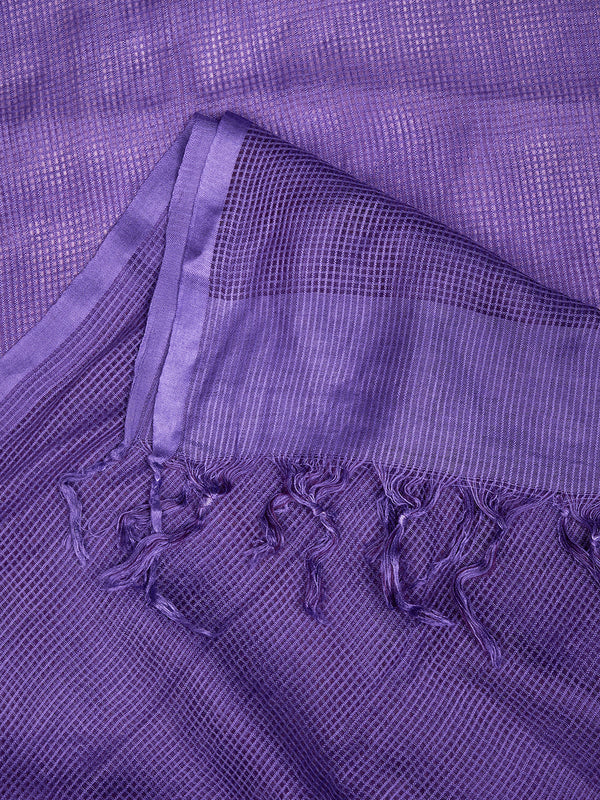 Purple Sheer Handwoven Cotton Dupatta with Tassel Finish (Size: 2.5x1 m Approx)