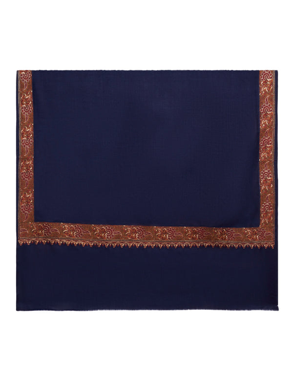 Classic Woolen Mens Shawl with Embroidered Border in Rich Blue (80 x 40 Inches)