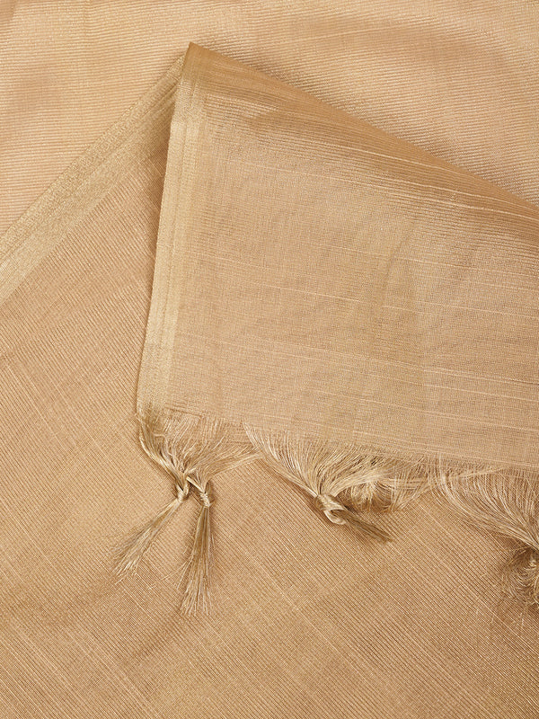 Elegant Beige Tissue Silk Dupatta with Subtle Texture & Tassels (Size: 2.5x1 m Approx)