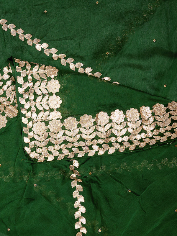 Green Chinon Dupatta with Gota Patti Border & Sequin Detailing (Size: 2.5x1 m Approx)