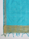 Aqua Chanderi Silk Dupatta with Gold Border & Tassels (Size: 2.5x1 m Approx)