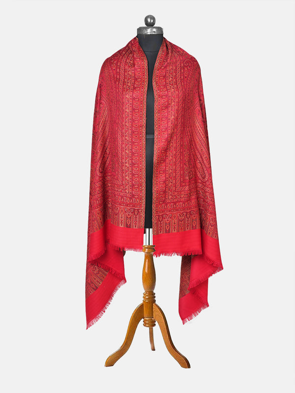 Red Jamawar Wool Blend Women Shawl with Intricate Paisley Weave – 80×40 Inches