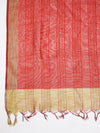 Coral Red Chanderi Silk Dupatta with Gold Border & Tassels (Size: 2.5x1 m Approx)