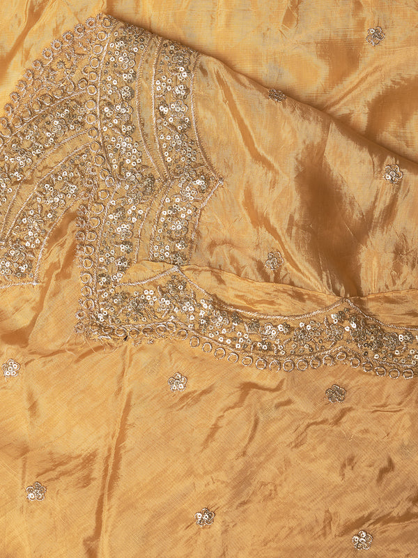Gold Chinon Dupatta with Scalloped Embroidered Border & Sequin Motifs (Size: 2.5x1 m Approx)