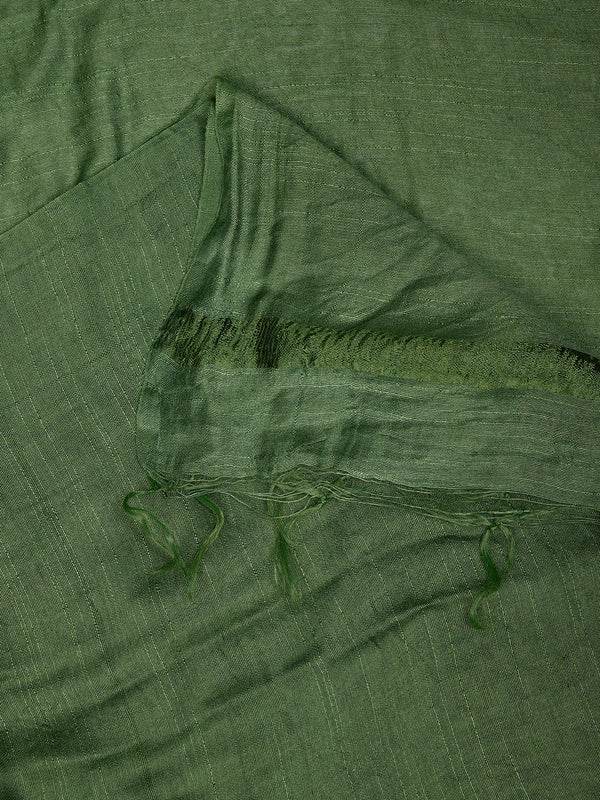 Bottle Green Solid Cotton Dupatta with Subtle Texture & Tassel Ends (Size: 2.5x1 m Approx)