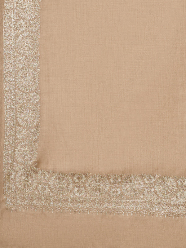 Beige Woolen Women Shawl with Gold Border – 80x40 Inches
