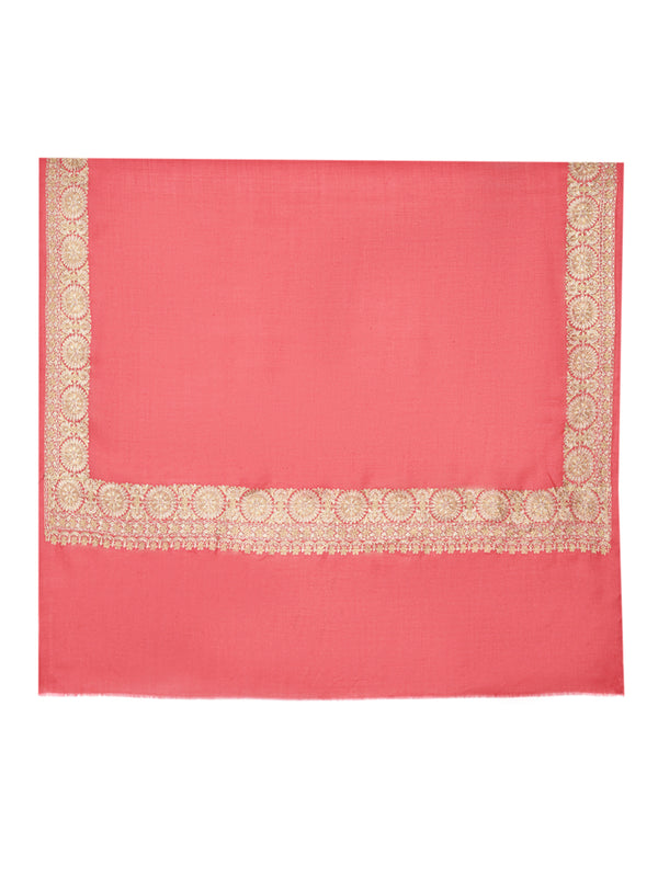 Pink Woolen Women Shawl with Gold Border – 80x40 Inches