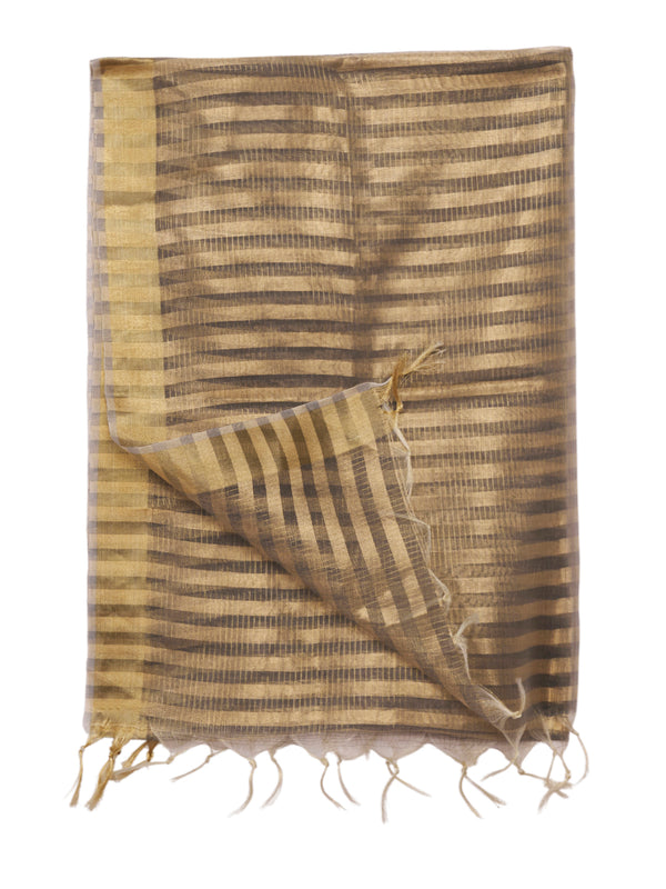 Black & Ivory Striped Cotton Silk Dupatta with Tassel Finish (Size: 2.5x1 m Approx)