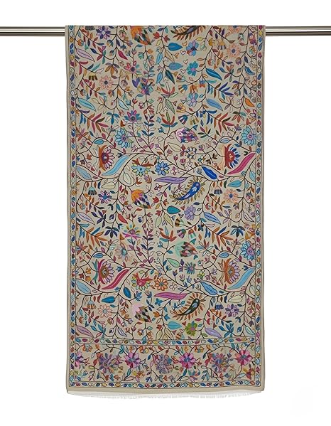 Bamboo Silk Beige Kashmiri Women Stole with Traditional Paisley Jaal | Soft & Elegant | 80×28 Inches