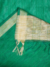 Green Chanderi Silk Dupatta with Gold Border & Tassels (Size: 2.5x1 m Approx)