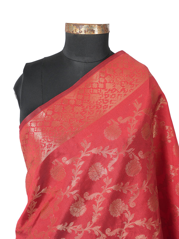 Maroon Banarasi Silk Dupatta with All-Over Woven Floral Motifs & Rich Zari Border (Size: 2.5x1 m Approx)