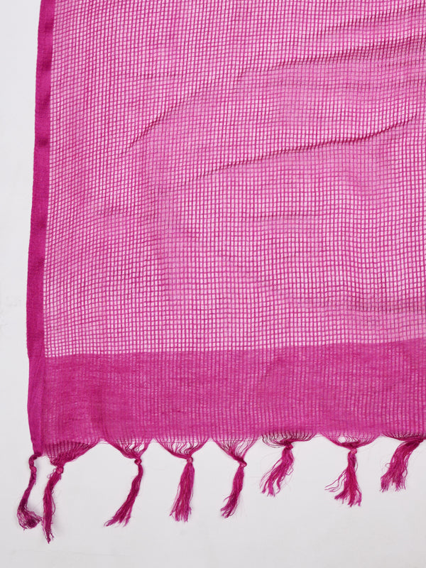 Rani Sheer Handwoven Cotton Dupatta with Tassel Finish (Size: 2.5x1 m Approx)