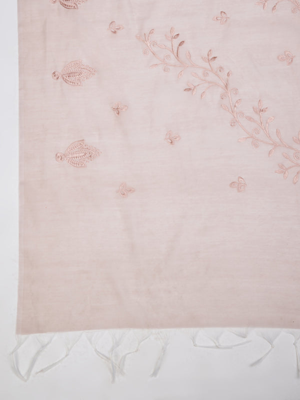 Pink Chanderi Cotton Dupatta with Subtle Floral Embroidery (Size: 2.5x1 m Approx)