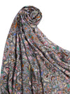 Printed Bamboo Silk Women Shawl – Grey Floral Statement Wrap (80 x 40 Inches)