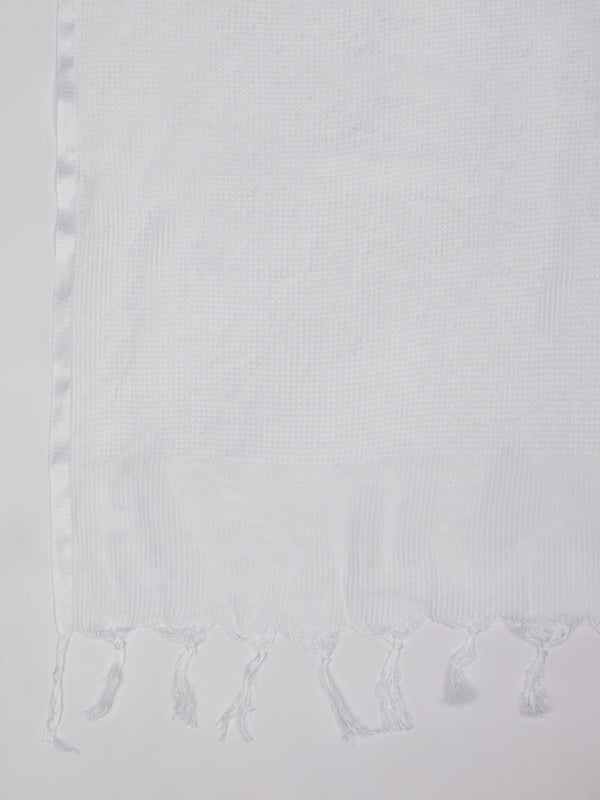 White Sheer Handwoven Cotton Dupatta with Tassel Finish (Size: 2.5x1 m Approx)