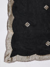 Black Chiffon Dupatta with Gold Motif Embellishment & Scalloped Border (Size: 2.5x1 m Approx)