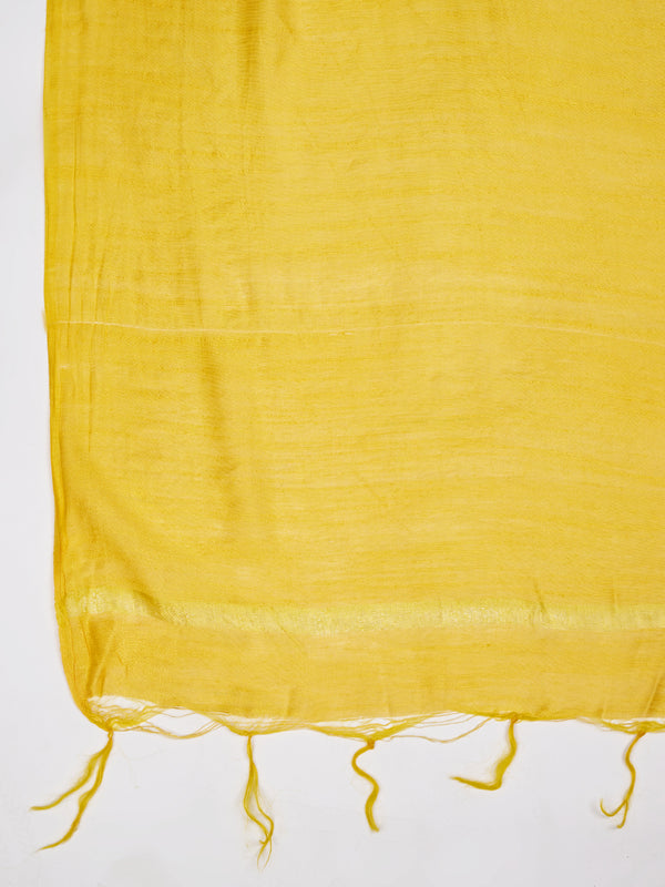 Yellow Solid Cotton Dupatta with Subtle Texture & Tassel Ends (Size: 2.5x1 m Approx)