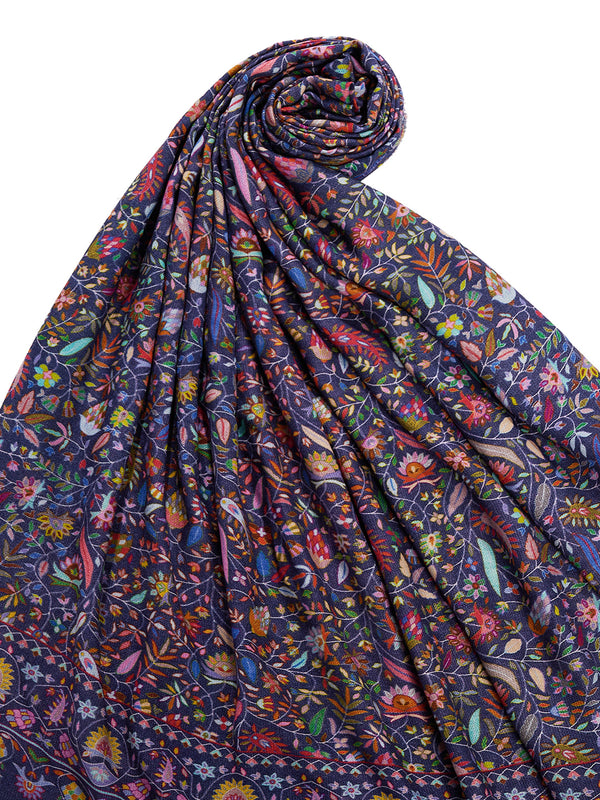 Bamboo Silk Blue Kashmiri Women Stole with Traditional Paisley Jaal | Soft & Elegant | 80×28 Inches
