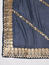 Blue Chinon Dupatta with Gota Patti Border & Sequin Detailing (Size: 2.5x1 m Approx)
