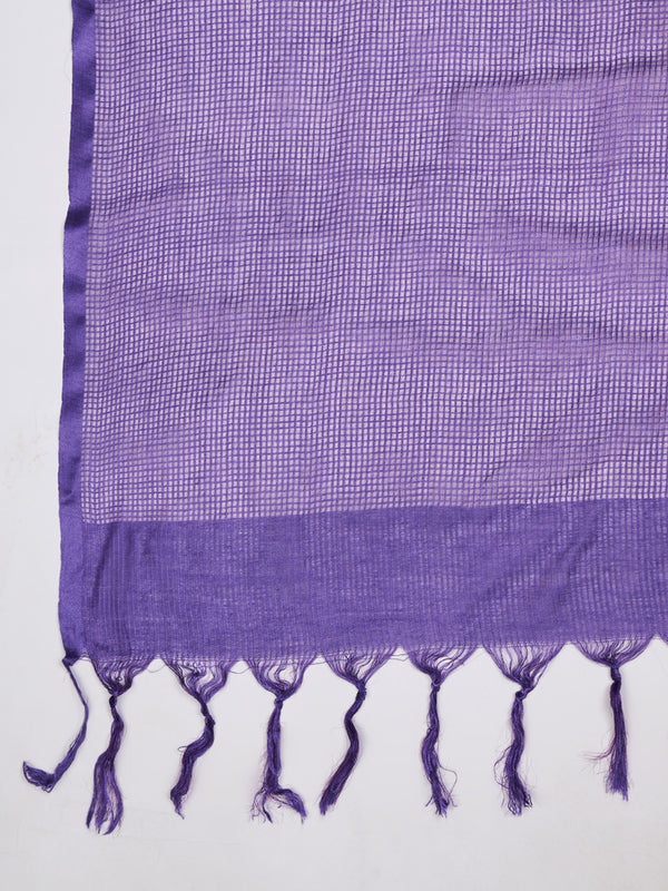 Purple Sheer Handwoven Cotton Dupatta with Tassel Finish (Size: 2.5x1 m Approx)