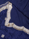 Blue Chiffon Dupatta with Gold Motif Embellishment & Scalloped Border (Size: 2.5x1 m Approx)