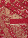Red Silk Gharchola Bandhej Dupatta with Gold Zari Border (Size: 2.5x1 m Approx)