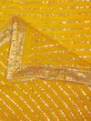Yellow Chinon Dupatta with Gold Stripe Sequin Work & Gota Border (Size: 2.5x1 m Approx)