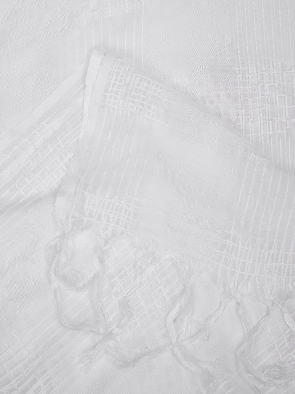 White Cotton Woven Check Dupatta with Tassel Detailing (Size: 2.5x1 m Approx)