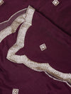 Wine Chiffon Dupatta with Gold Motif Embellishment & Scalloped Border (Size: 2.5x1 m Approx)
