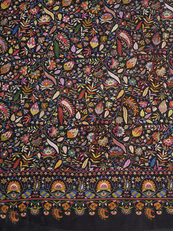 Bamboo Silk Black Kashmiri Women Stole with Traditional Paisley Jaal | Soft & Elegant | 80×28 Inches