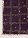 Purple Chinon Dupatta with Gold Grid Embellishment (Size: 2.5x1 m Approx)