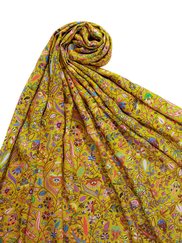 Printed Bamboo Silk Mens Shawl – Mustard Floral Classic Wrap (80 x 40 Inches)