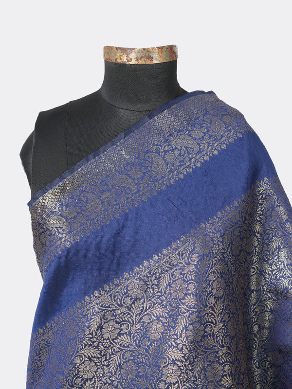 Blue Banarasi Silk Dupatta with All-Over Woven Floral Zari Jaal (Size: 2.5x1 m Approx)
