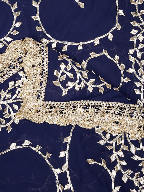 Blue Georgette Dupatta with Hand Gota Patti Work (Size: 2.5x1 m Approx)
