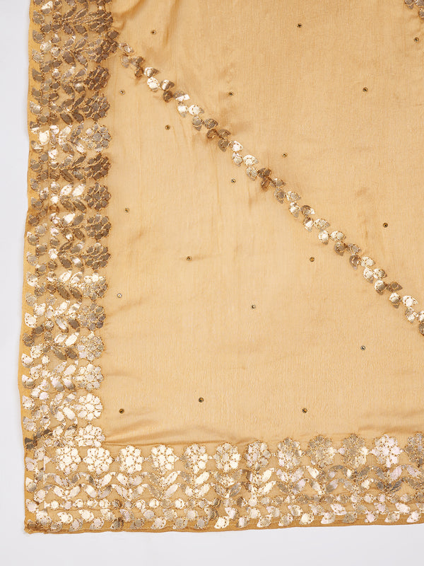 Beige Chinon Dupatta with Gota Patti Border & Sequin Detailing (Size: 2.5x1 m Approx)