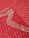 Red Chinon Dupatta with Gold Stripe Sequin Work & Gota Border (Size: 2.5x1 m Approx)