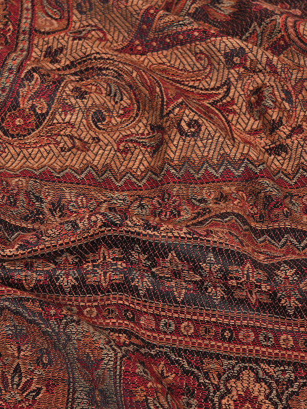 Black Jamawar Wool Blend Mens Shawl with Intricate Paisley Weave – 80×40 Inches