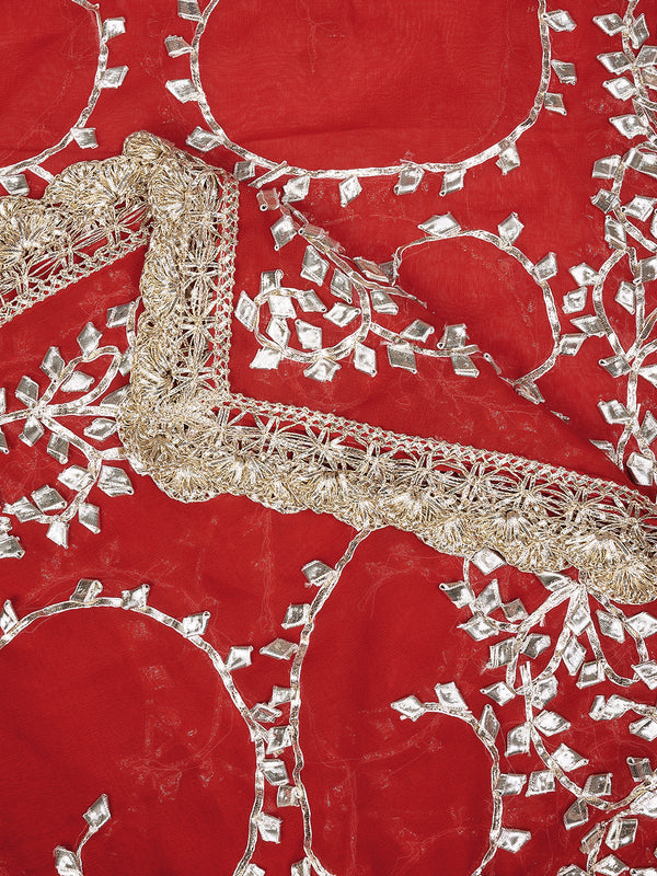 Red Georgette Dupatta with Hand Gota Patti Work (Size: 2.5x1 m Approx)