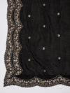 Black Chinon Dupatta with Scalloped Embroidered Border & Sequin Motifs (Size: 2.5x1 m Approx)