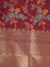 Maroon Paithani Silk Dupatta with Multicolour Floral Zari Weave (Size: 2.5x1 m Approx)