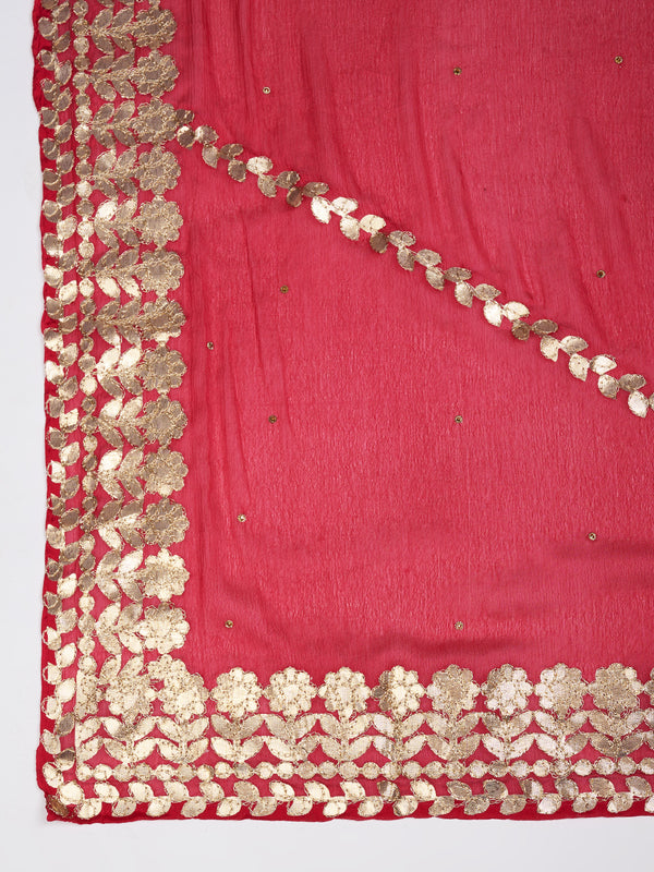 Red Chinon Dupatta with Gota Patti Border & Sequin Detailing (Size: 2.5x1 m Approx)
